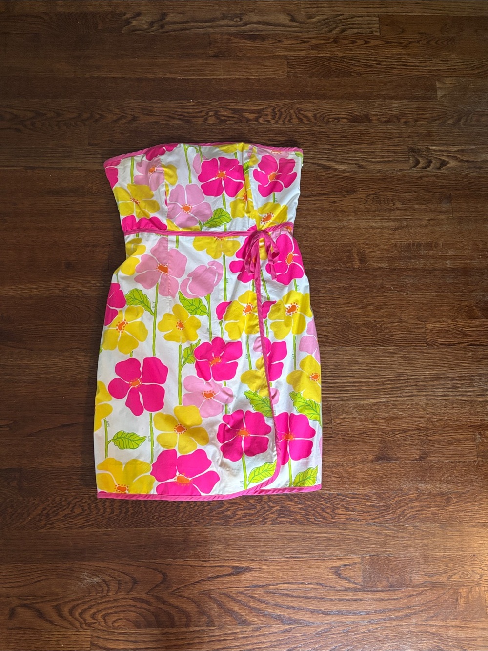 Lilly Pulitzer Strapless Floral Dress in Pink, Yellow & White